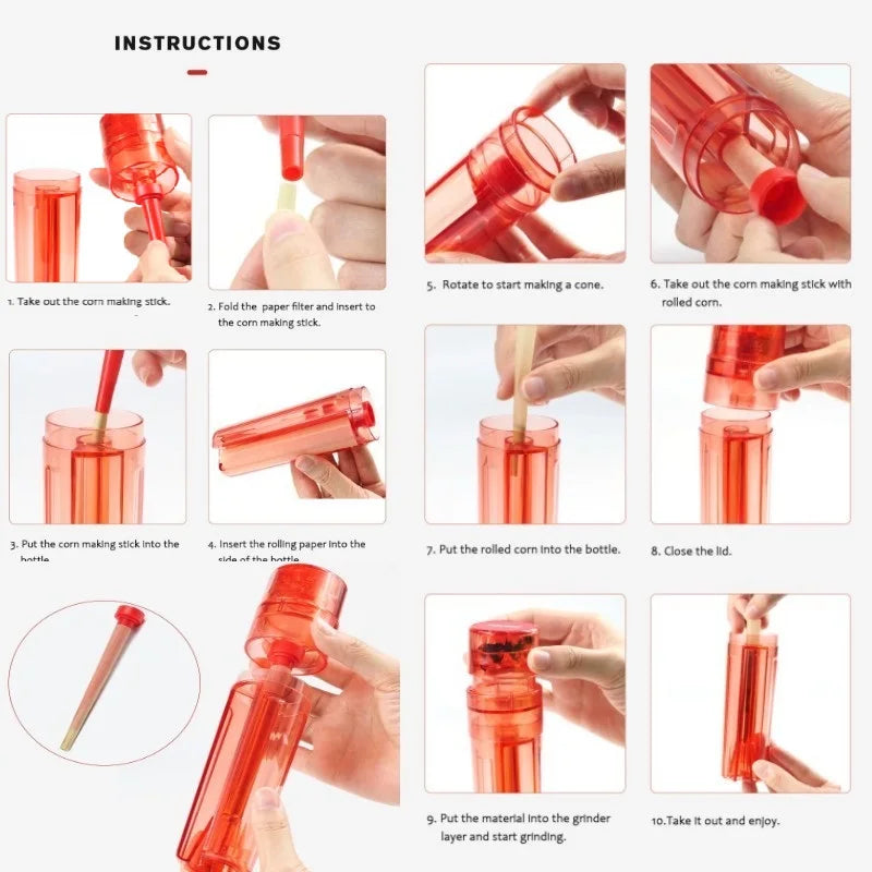 PVC Material Tobacco Filling Cone Rolling Grinder with 110Mm Roll Paper Horn Tube Cigarette Pre Roller Smoking Accessorie