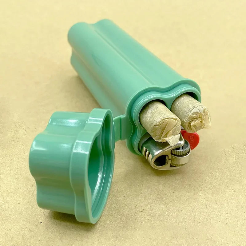 One-Piece Flip-Top Cigarette Case Kit with Two Holes Including Lighter for Easy Storage and Carrying around Smoking Accessories