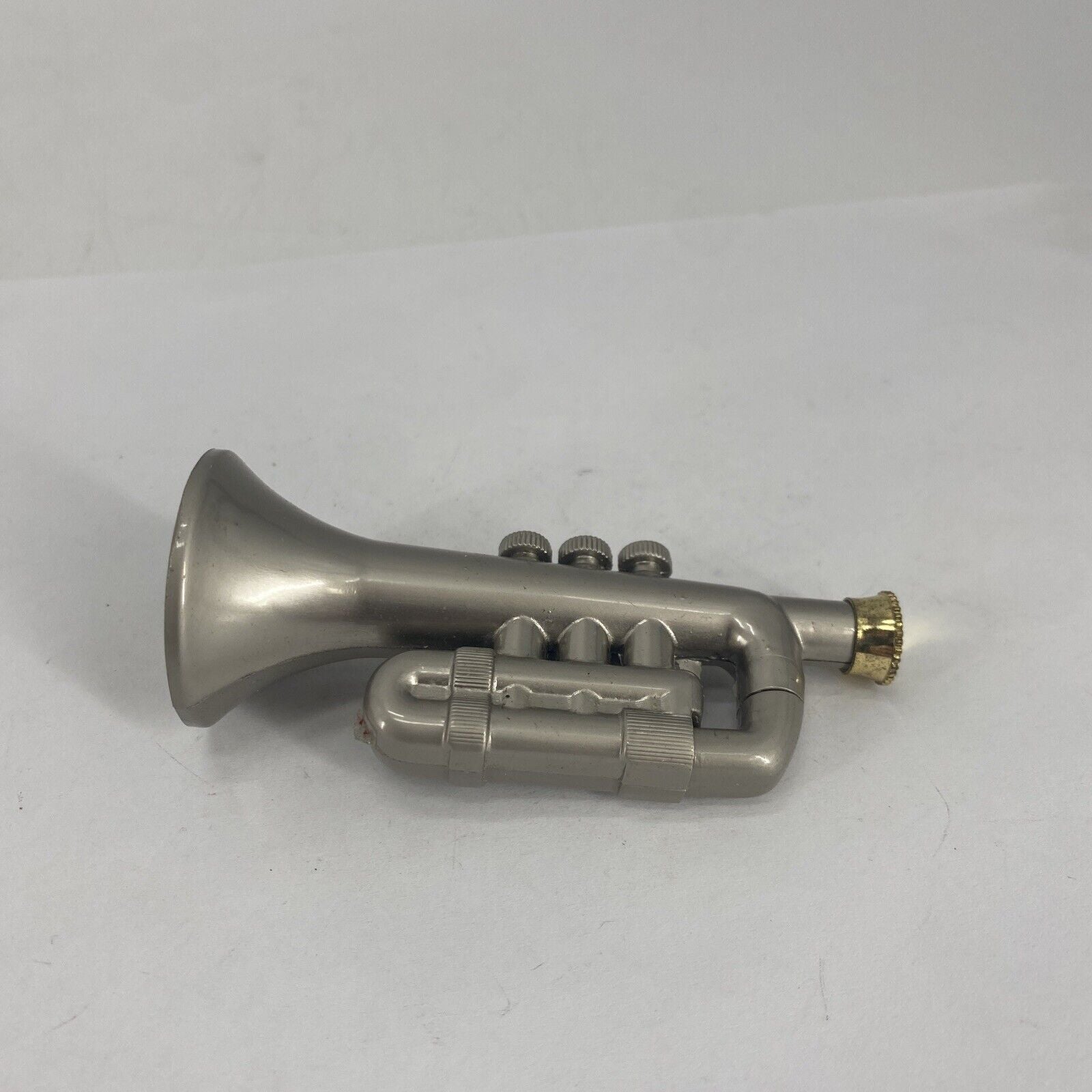 Unique Vintage Novelty Torch Lighter Metal Trumpet Shaped Butane 3.5" Taupe
