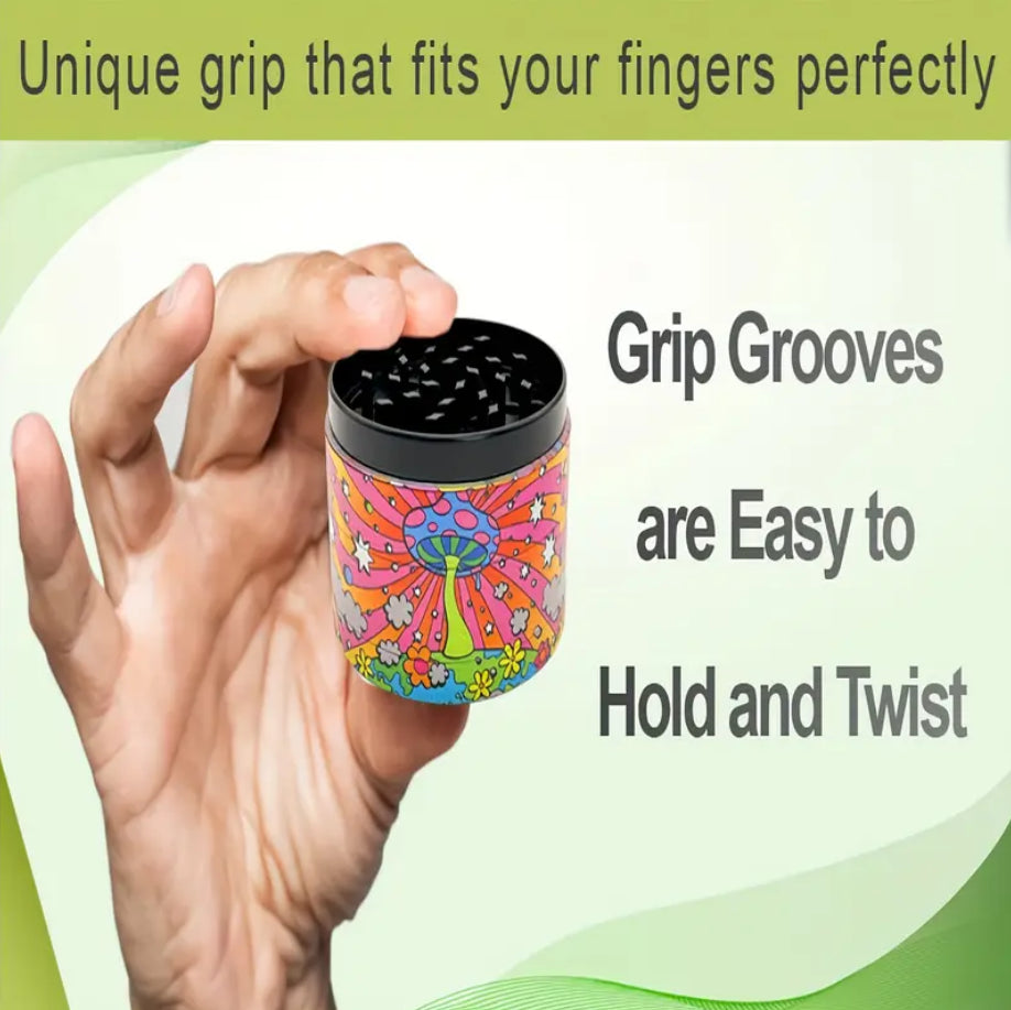 2'' 40Mm Trippy Mushroom Pattern Herb Grinder 4 Layer THB-73