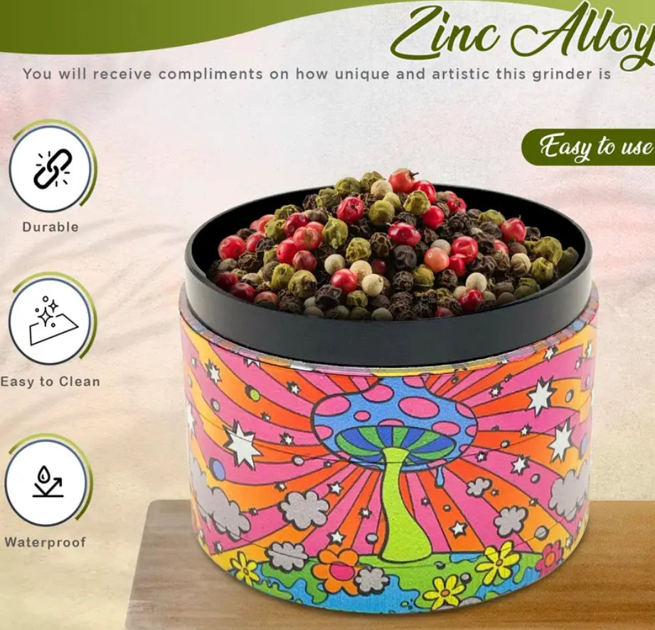 2'' 40Mm Trippy Mushroom Pattern Herb Grinder 4 Layer THB-73