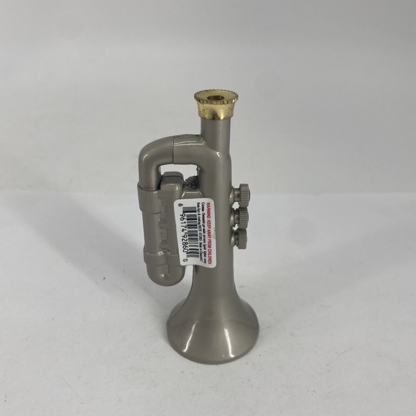 Unique Vintage Novelty Torch Lighter Metal Trumpet Shaped Butane 3.5" Taupe