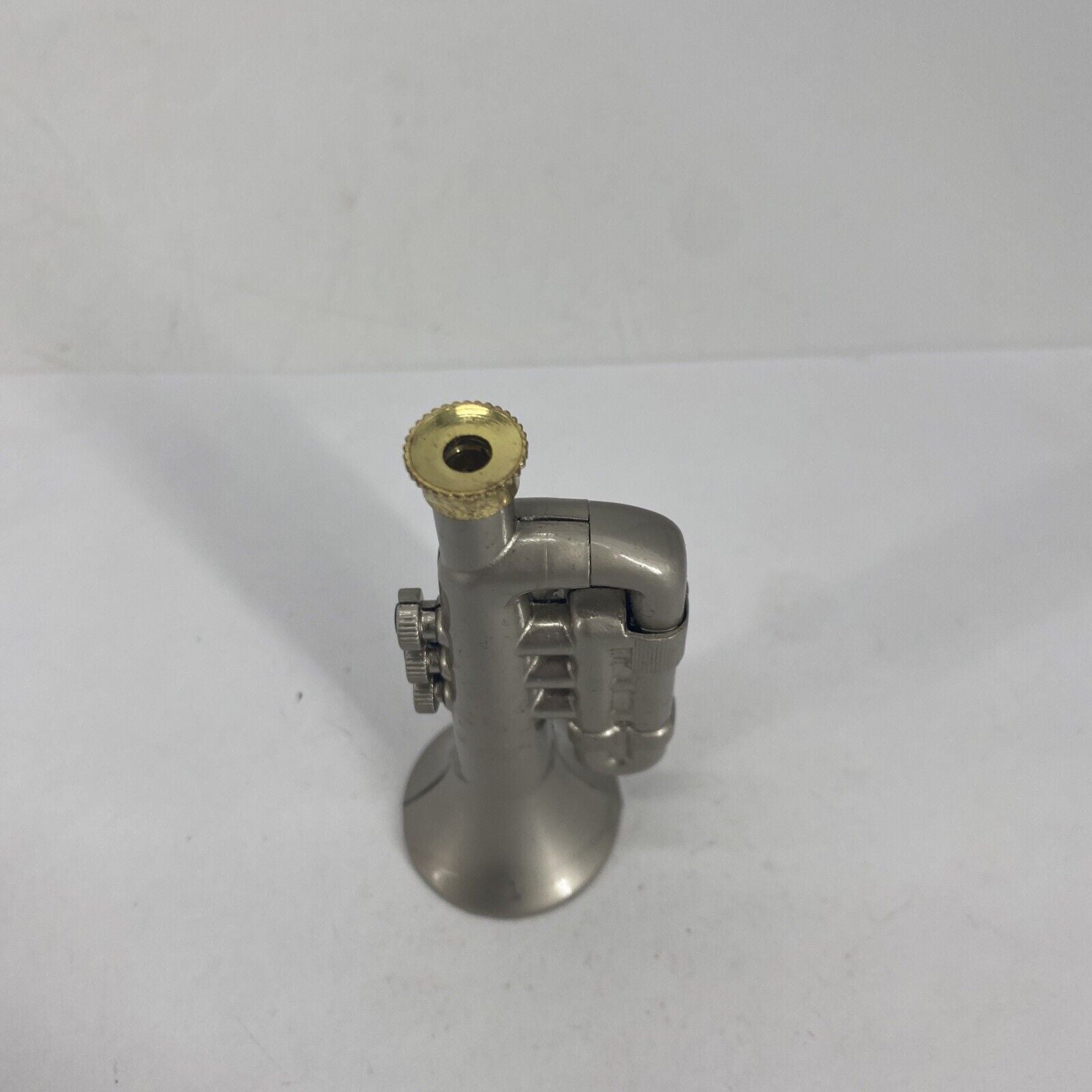 Unique Vintage Novelty Torch Lighter Metal Trumpet Shaped Butane 3.5" Taupe