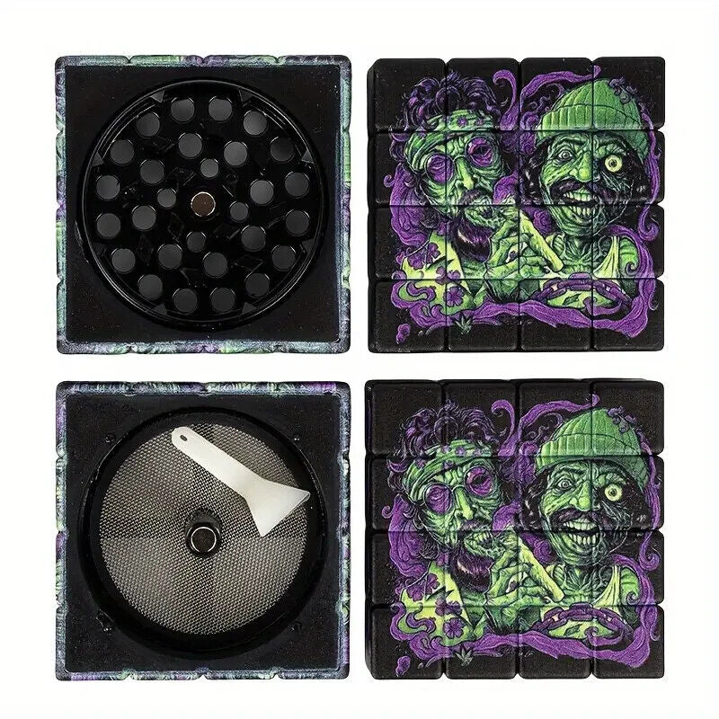 2.5 Inches Creative Square Grinder, Cheech & Chong Are Zombies Holding Joint