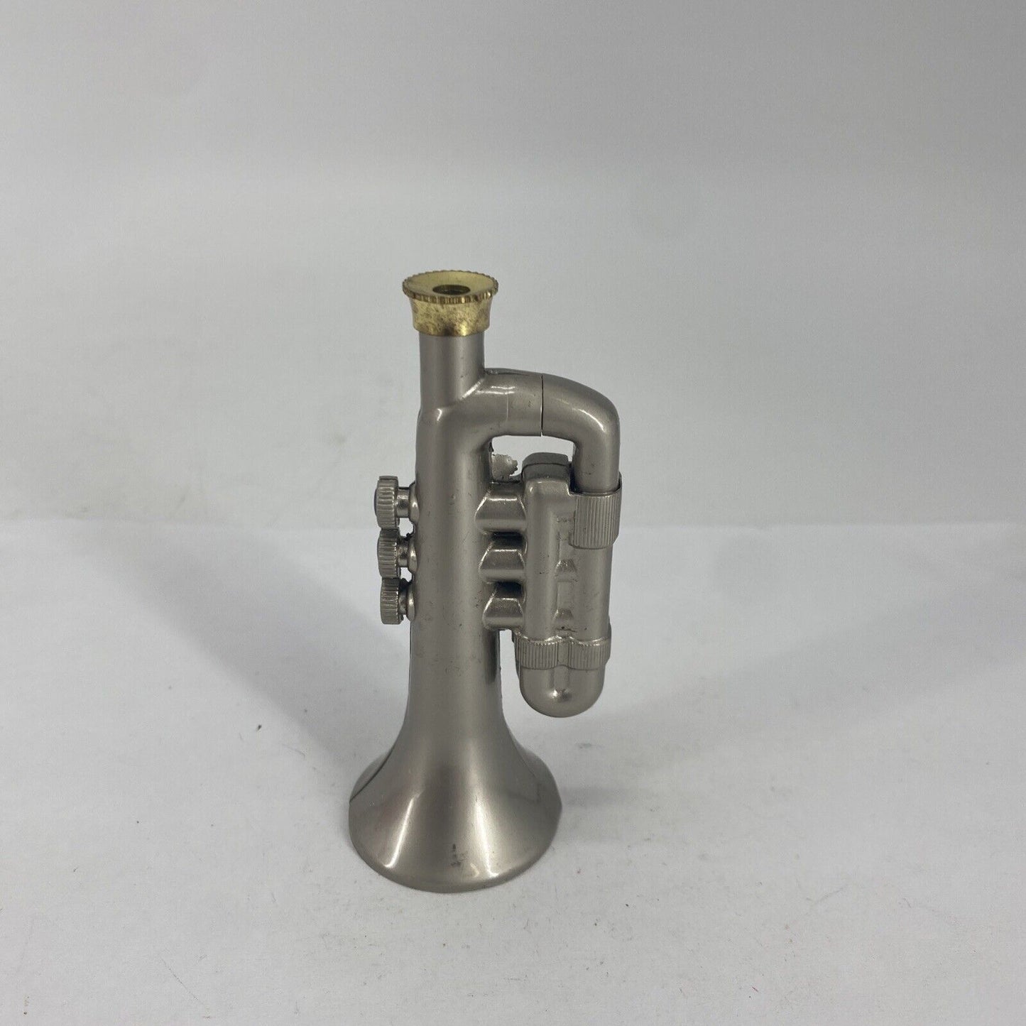 Unique Vintage Novelty Torch Lighter Metal Trumpet Shaped Butane 3.5" Taupe