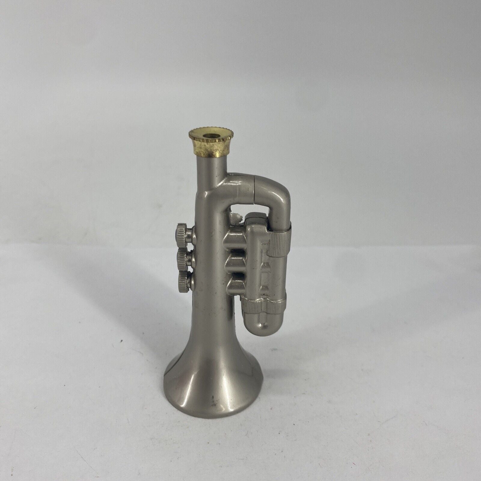 Unique Vintage Novelty Torch Lighter Metal Trumpet Shaped Butane 3.5" Taupe