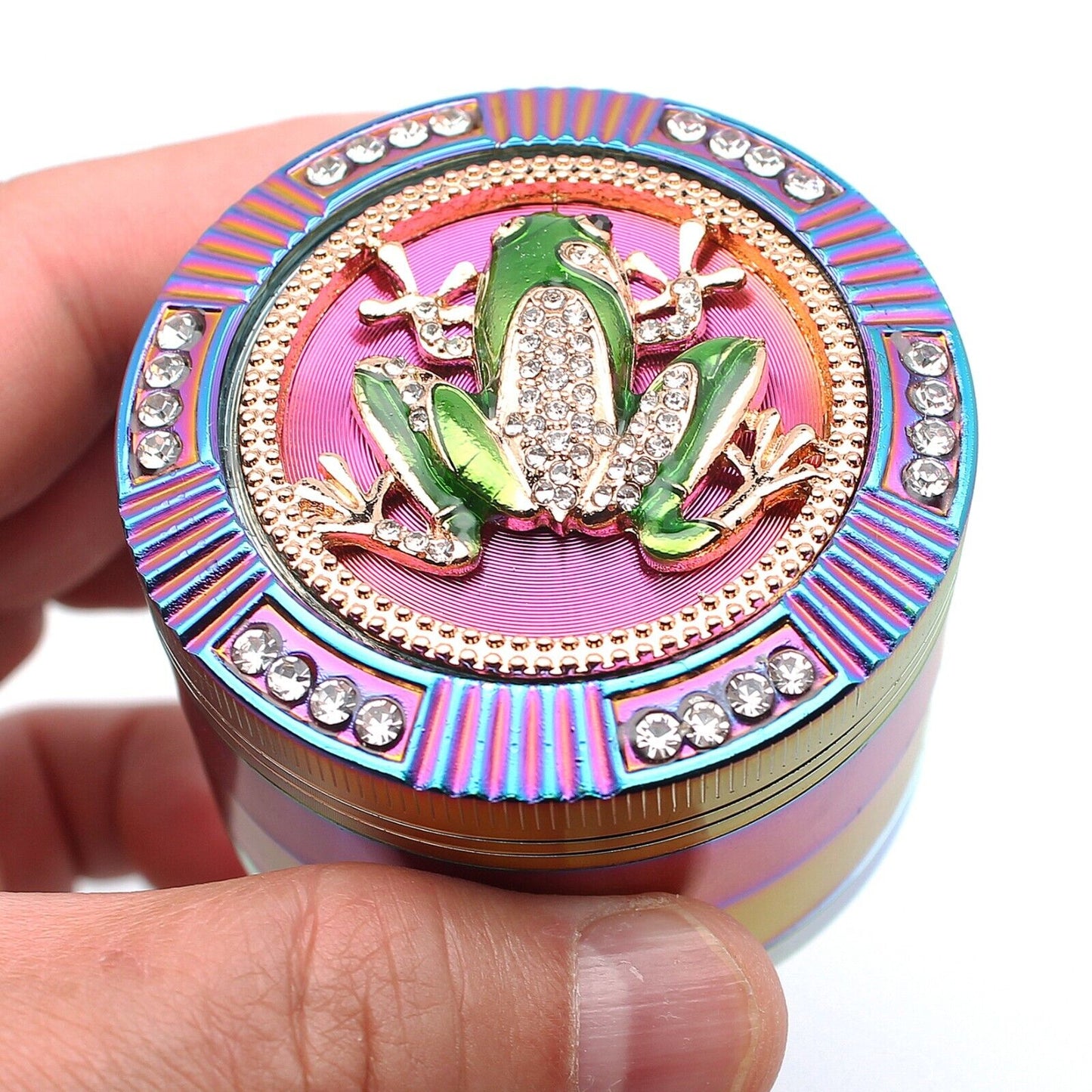 2.5" 64Mm Zinc Alloy Grinder Heavy Large 4 Pcs Rainbow Frog Rhinestone Grinders