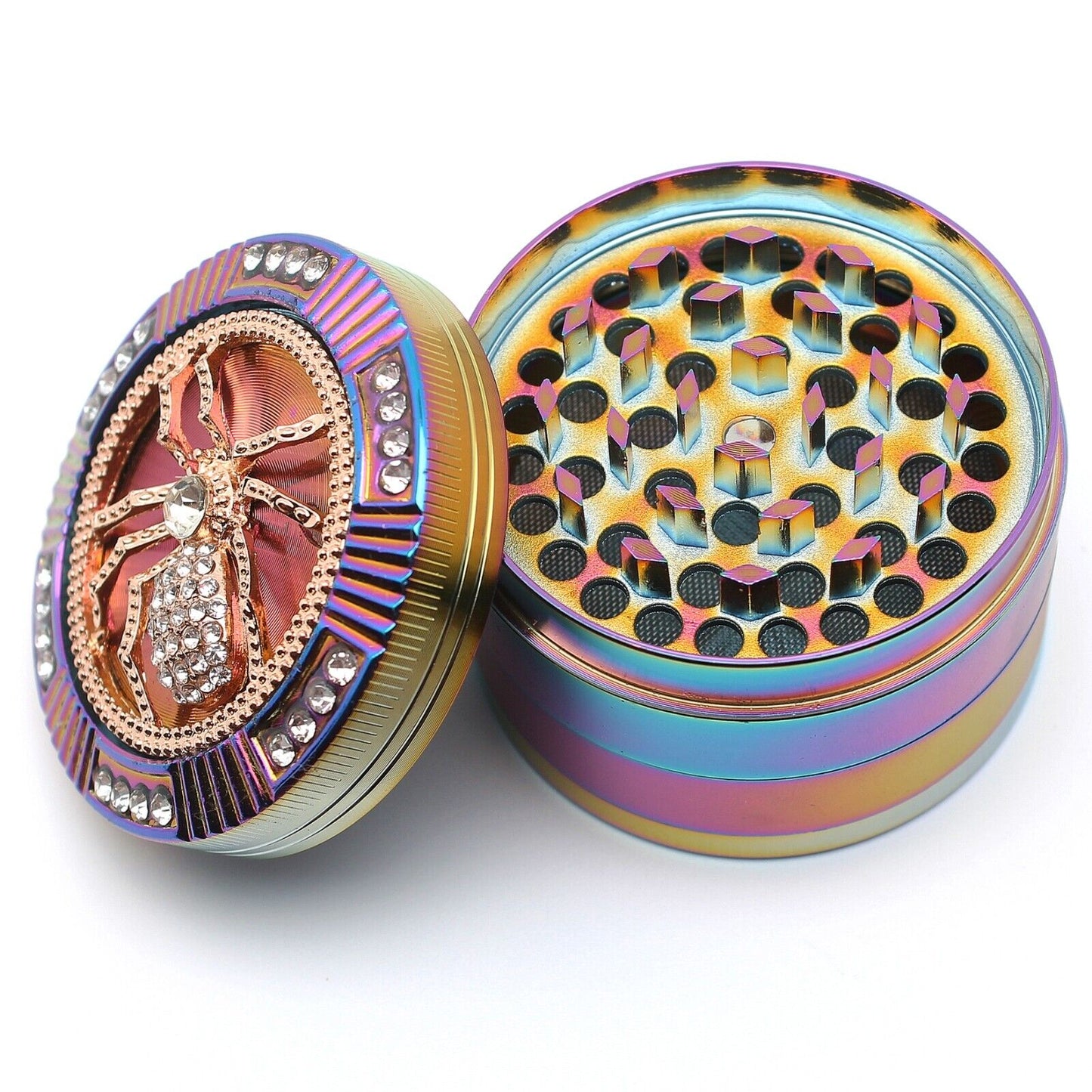 2.5" 64Mm Zinc Alloy Grinder Heavy Large Rainbow Spider Rhinestone Grinders