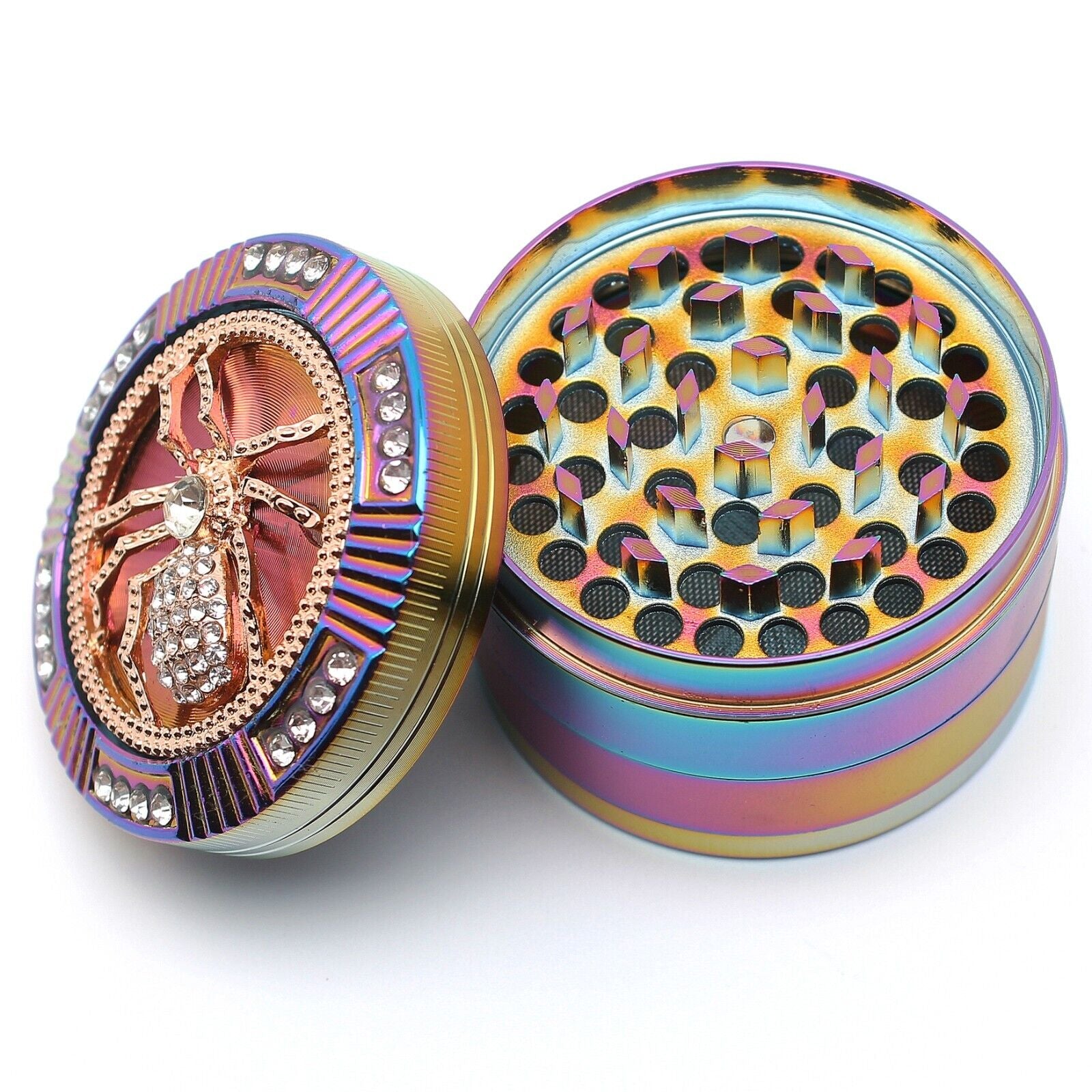 2.5" 64Mm Zinc Alloy Grinder Heavy Large Rainbow Spider Rhinestone Grinders