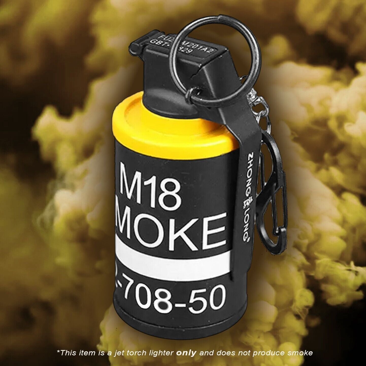 *METAL* Butane "LIGHTER" 3.5" FAKE Tactical YELLOW Grenade NO Smoke Torch Flame